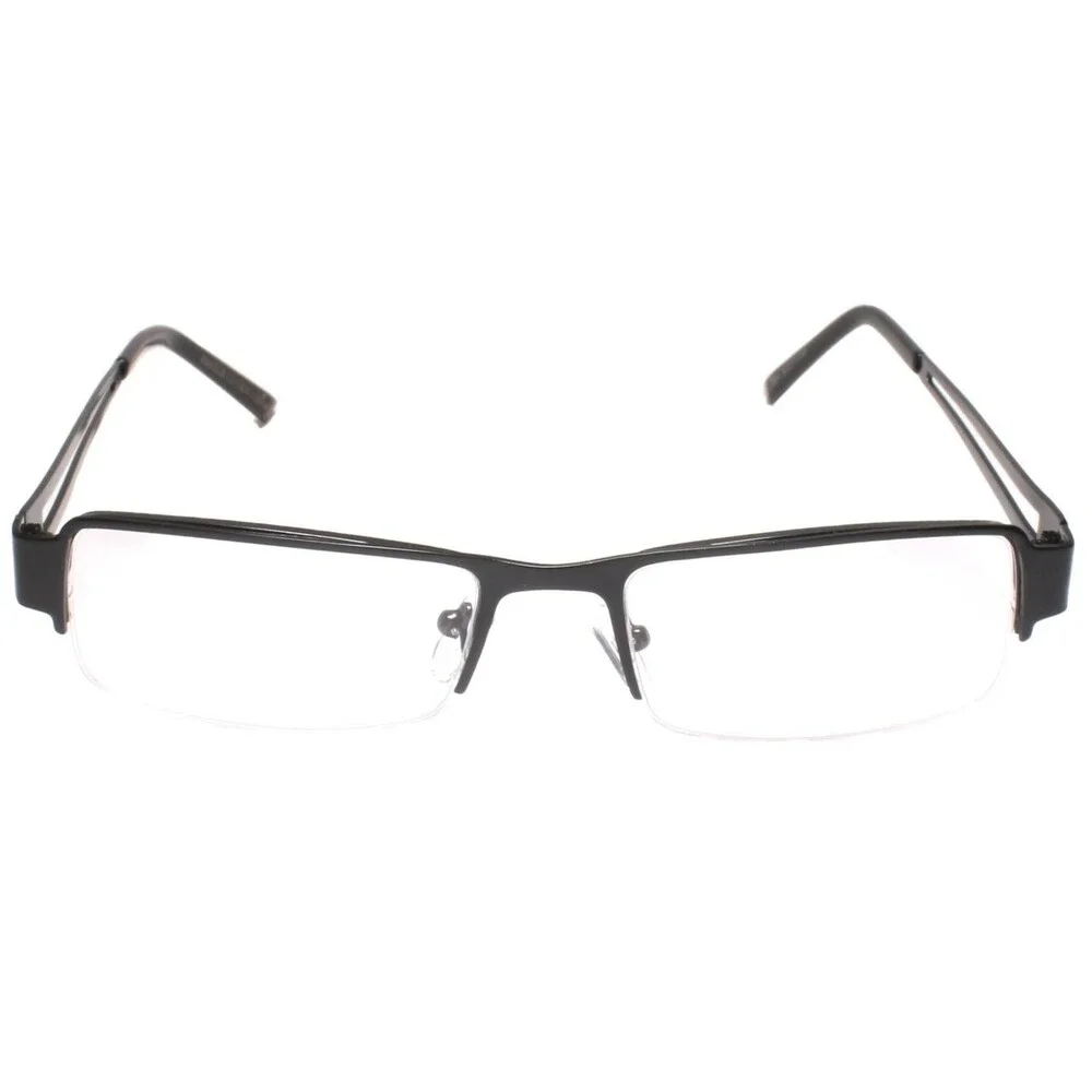 Khan Designer Stylish Smart Clear Lens Semi Rimless Eye Glasses Black Frame